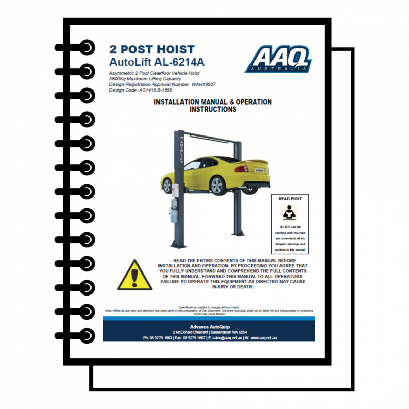 2 post clearfloor hoist AL-6214a installation manual
